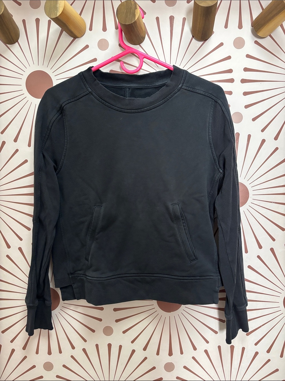 Lululemon Black Crewneck Sweatshirt with Front Pocket and Rib Detail - 6